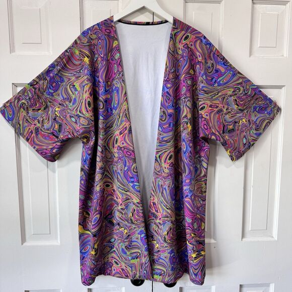 Candy Catz Rave Wear Festival Size M Open Duster Kimono Water Marble Print EUC - Picture 2 of 11